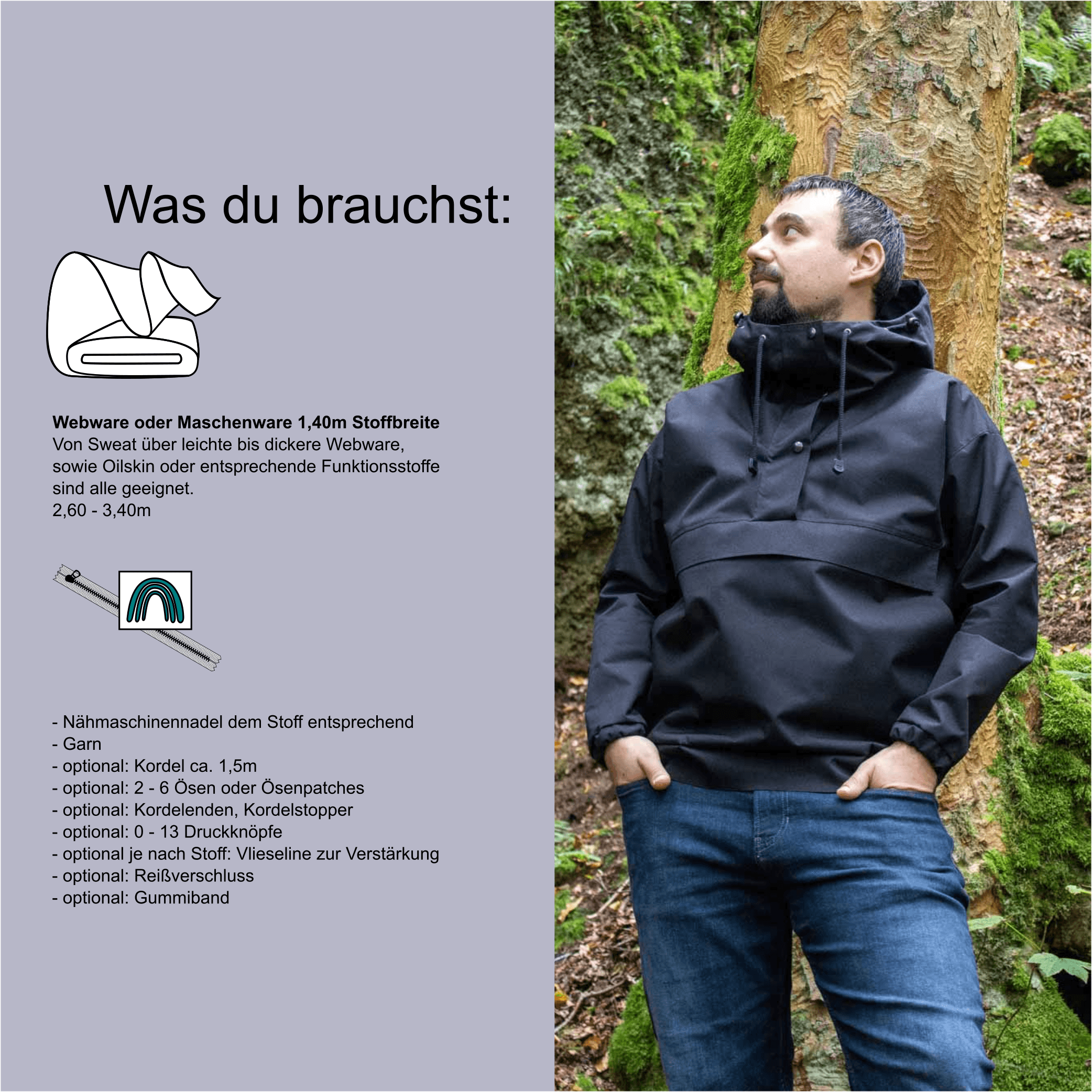 Schnittmuster Windbreaker „Flüstern des Waldes“ Herren Gr. 44 - 64 - Sewando