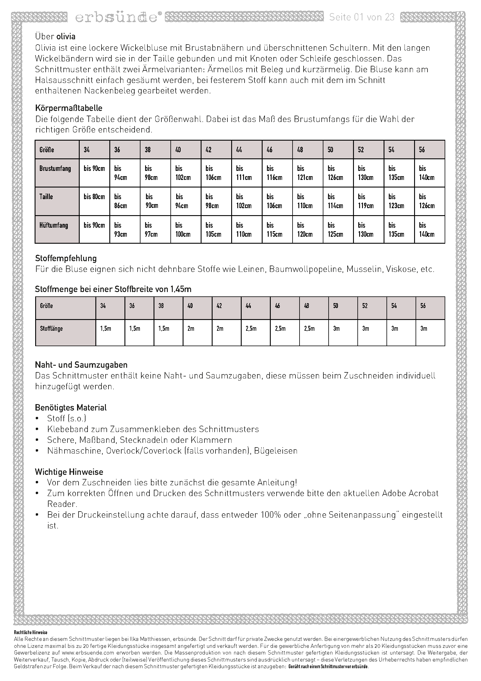Schnittmuster Wickelbluse OLIVIA (34-56) : - Sewando