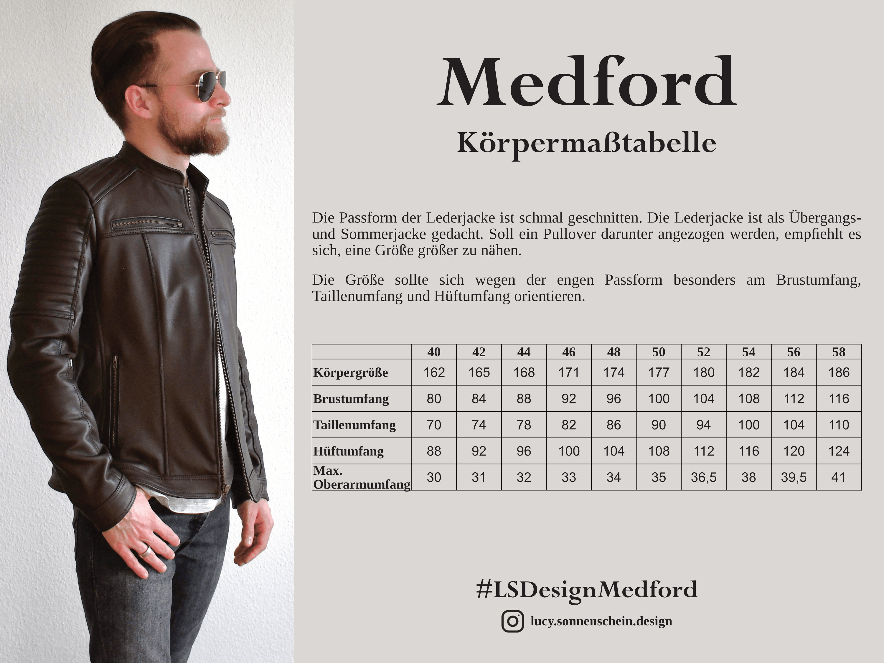 Lederjacke - Medford - Schnittmuster - Gr. 40-58 : - Sewando