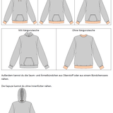 Schnittmuster Tessa – Oversized Hoodie & Pullover mit Kragen oder Kapuze Gr. 34-50 / BU 80-116 - Sewando