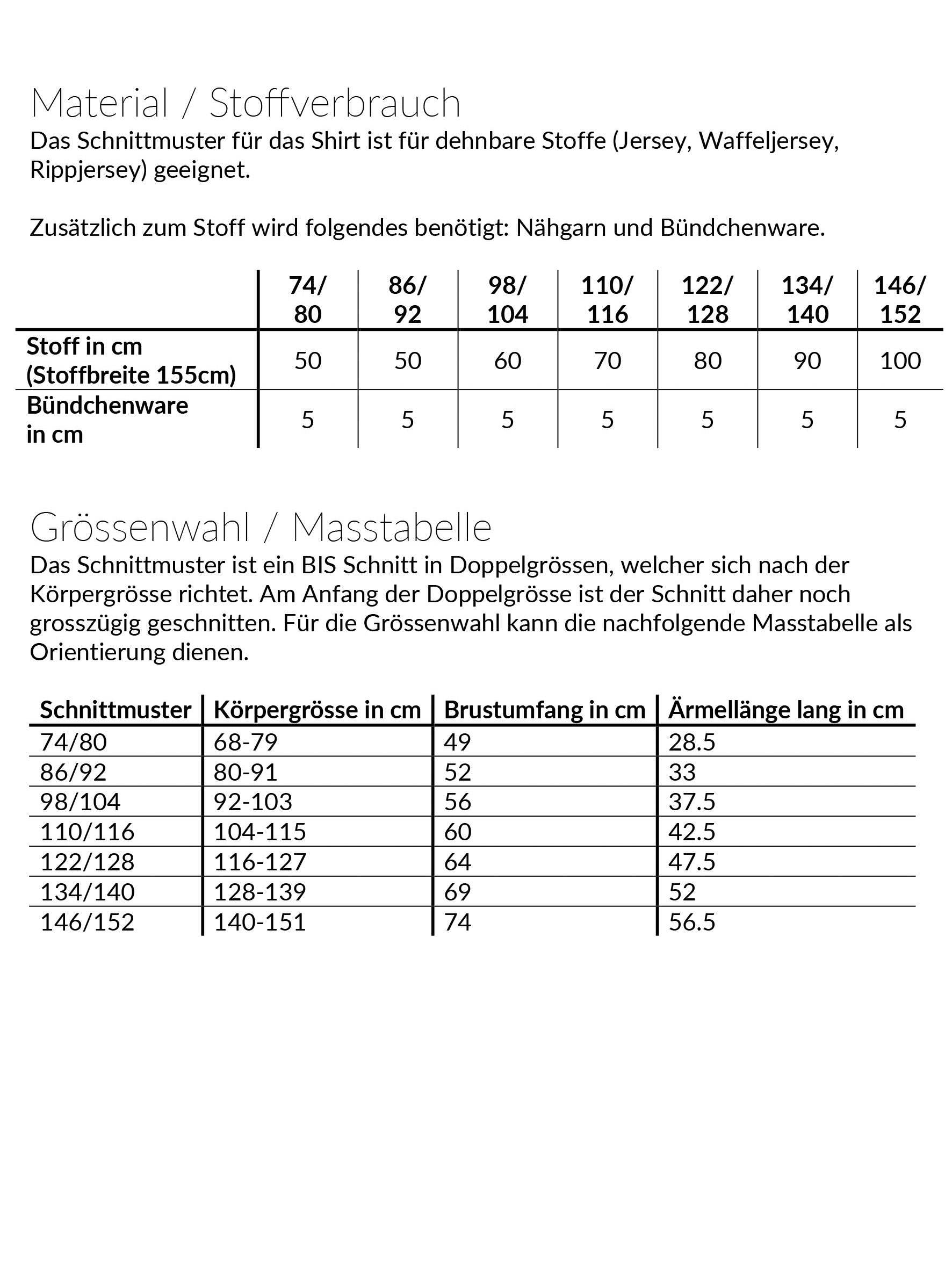 Shirt Mullett, Schnittmuster Grösse 74-152 - Sewando
