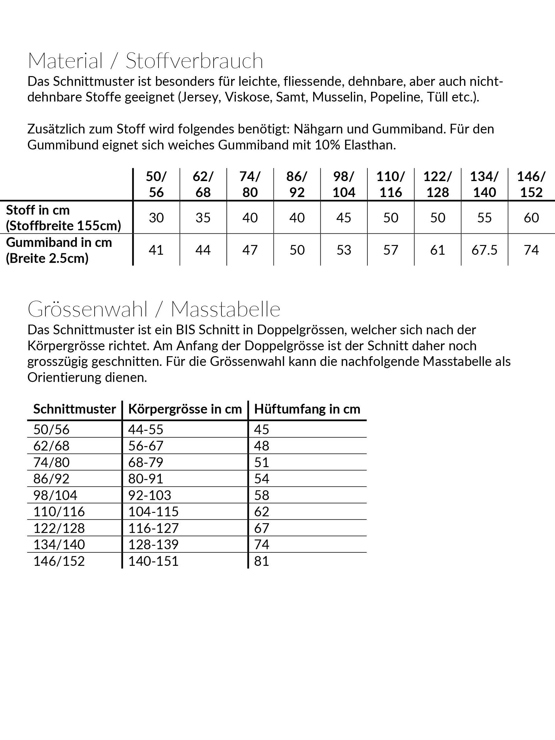 Paperbagröckli, Schnittmuster Grösse 50-152 - Sewando