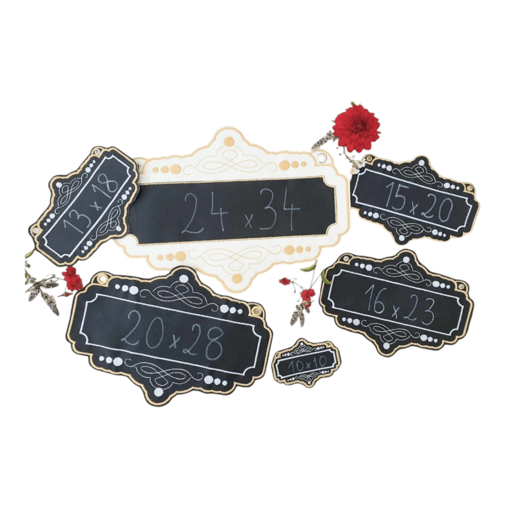 Set Schilder Ornamente zum selbst beschriften in 6 Größen Blanko Stickdatei - Sewando