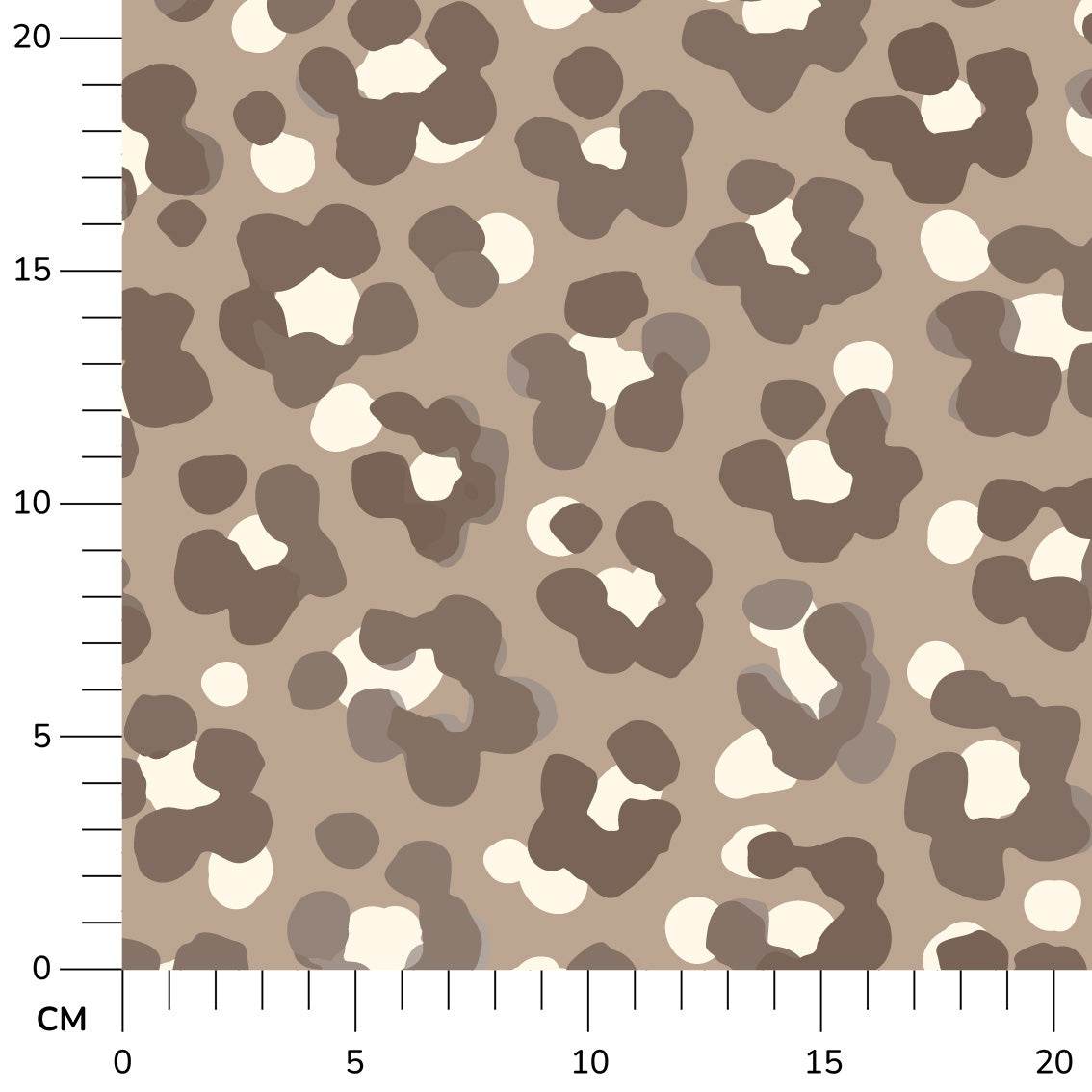 Stoffdesign: nahtloses Leoparden-Print Muster in weiß und braun auf beigefarbenem Hintergrund - Sewando