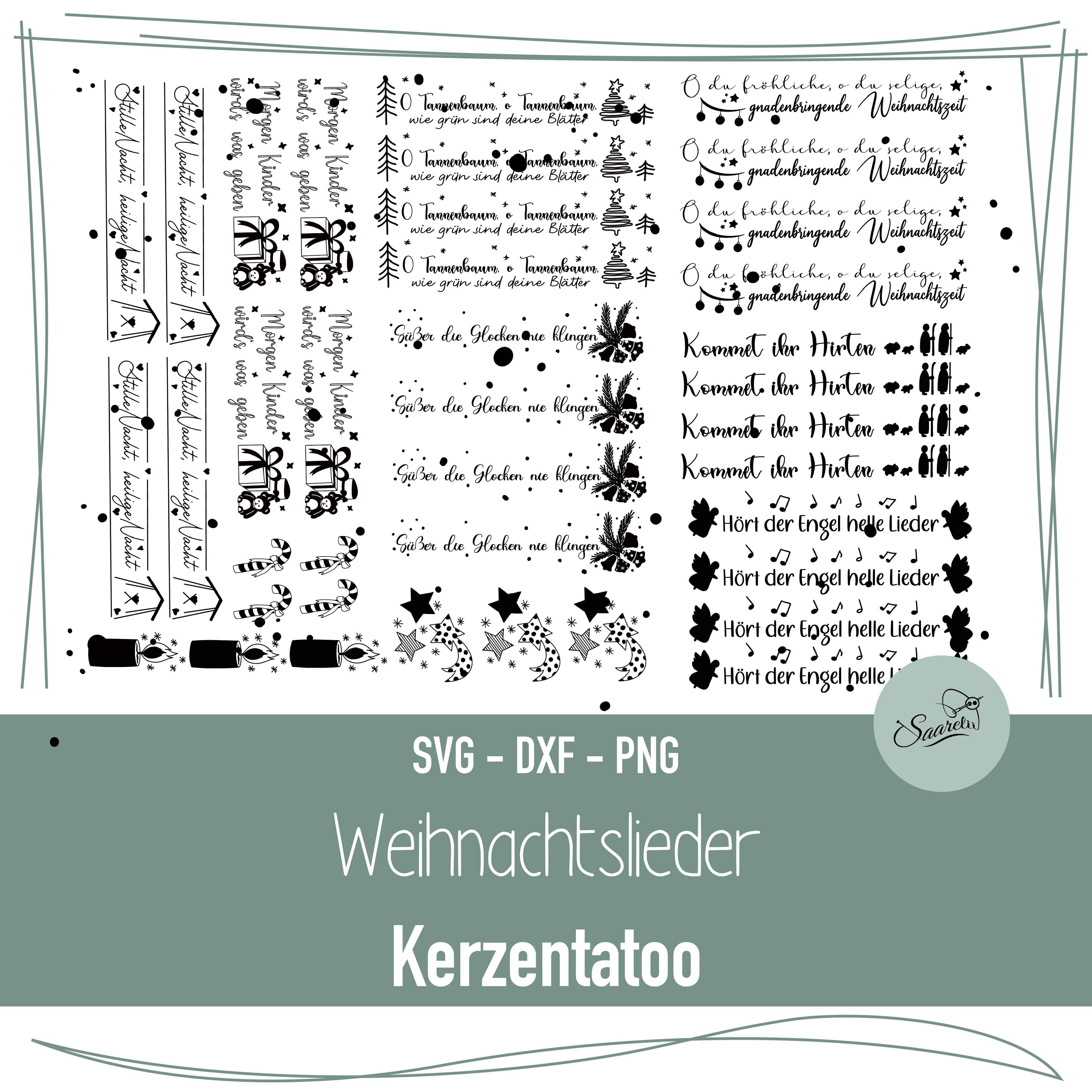 Kerzentattoo PDF Vorlage Weihanchtslieder Kerzenaufkleber - Sewando