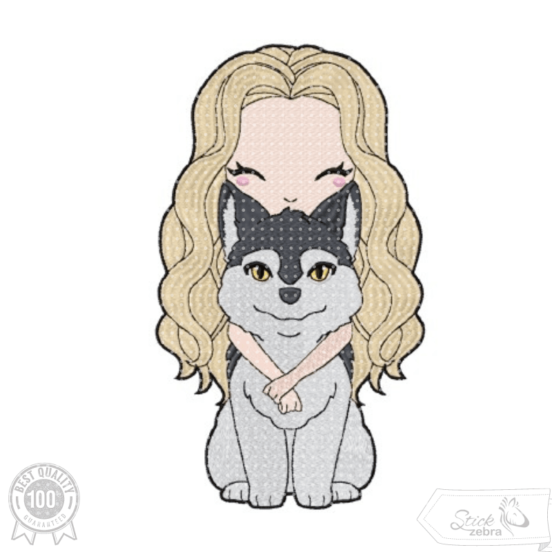 Mädchen mit Husky Stickdatei – emotionales Motiv für Geschenke & Hundeliebhaber - Sewando