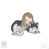 Mädchen mit Husky Stickdatei – emotionales Motiv für Kleidung & Geschenke - Sewando