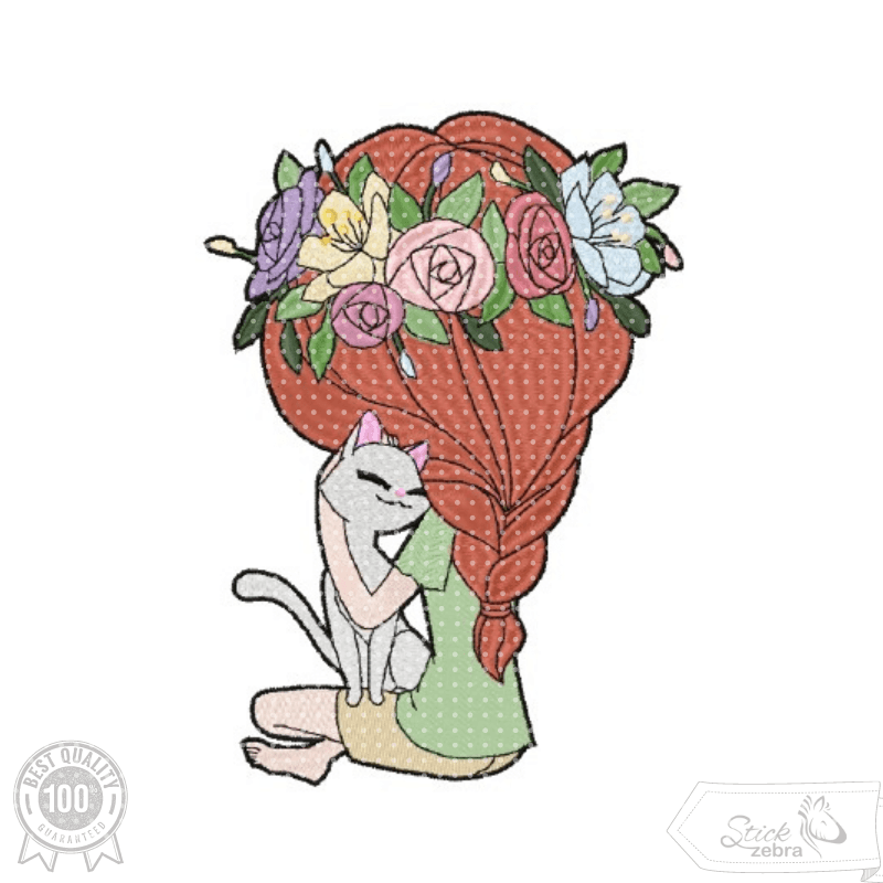 Mädchen mit Katze Stickdatei – liebevolles Motiv für Geschenke & Kleidung - Sewando