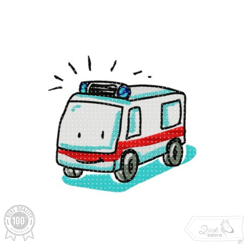 Krankenwagen Stickdatei – süßes Einsatzfahrzeug für Kinderstickereien - Sewando