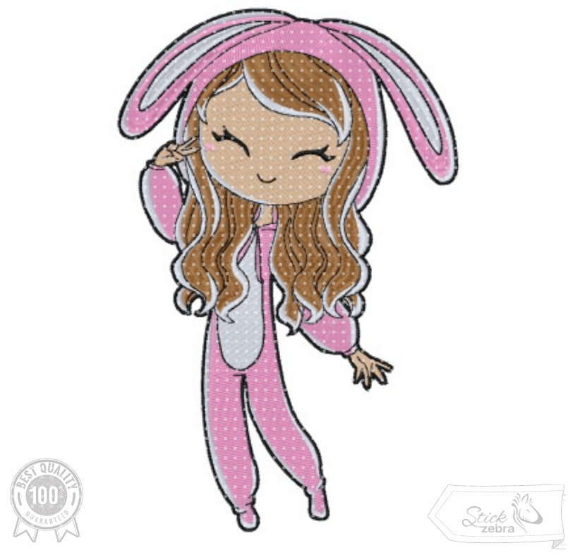 Mädchen im Hasenanzug Stickdatei – zuckersüßes Kuschelfeeling für deine Stickmaschine - Sewando