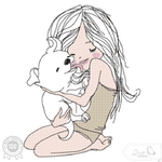 Mädchen mit Hund Stickdatei, zärtiges Motiv eines Mädchens mit Welpen für deine Stickmaschine. - Sewando