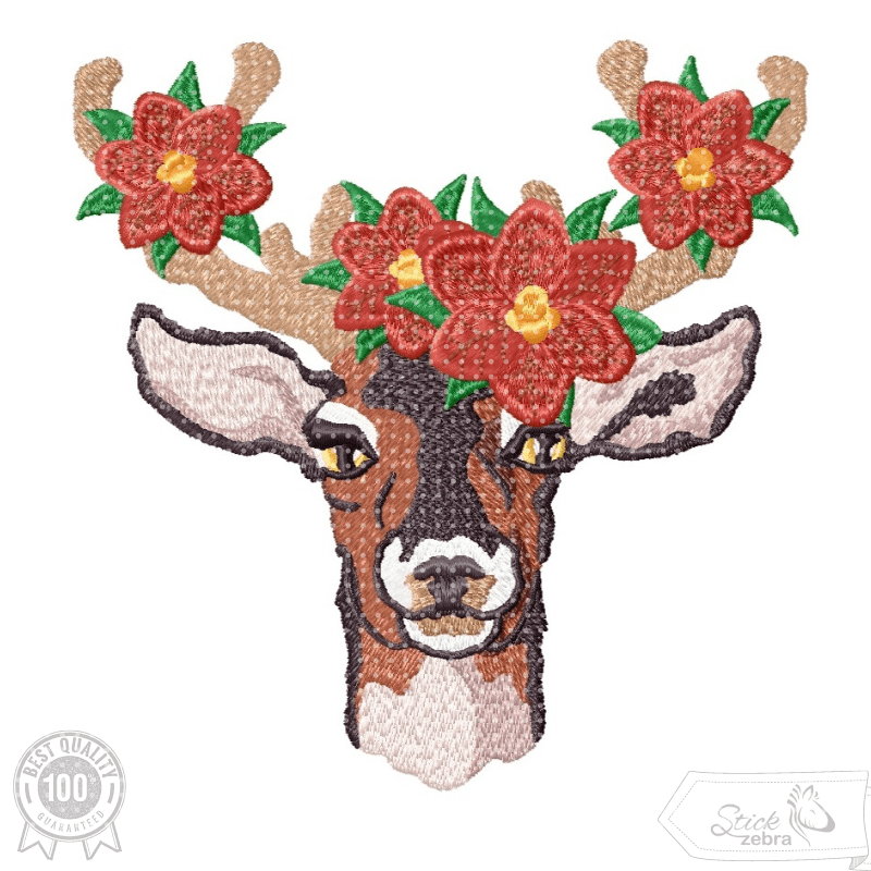 Hirsch Stickdatei, floraler Hirschkopf mit Blumengeweih für deine Stickmaschine - Sewando