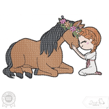 Mädchen mit Pony Stickdatei – liebevolles Motiv für Pferdefans & Geschenke - Sewando