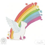 Katze mit Regenbogen Stickdatei – zauberhaftes Himmelsmotiv für Erinnerung & Trost - Sewando