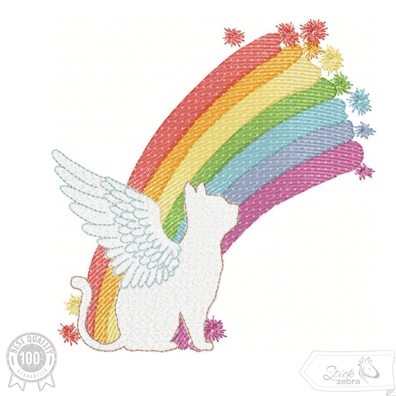 Katze mit Regenbogen Stickdatei – zauberhaftes Himmelsmotiv für Erinnerung & Trost - Sewando
