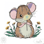 Maus Stickdatei – niedliches Tiermotiv mit Blümchen für deine Stickmaschine - Sewando