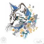 Katzenkopf mit floraler Umrahmung im Doodle-Stil für deine Stickmaschine - Sewando