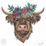 Highland Rind mit Blumenkranz – Stickdatei für deine Stickmaschine - Sewando