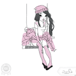 Mädchen auf Schaukel Stickdatei, zartes Doodle-Motiv mit verträumter Schaukelszene für deine Stickmaschine - Sewando