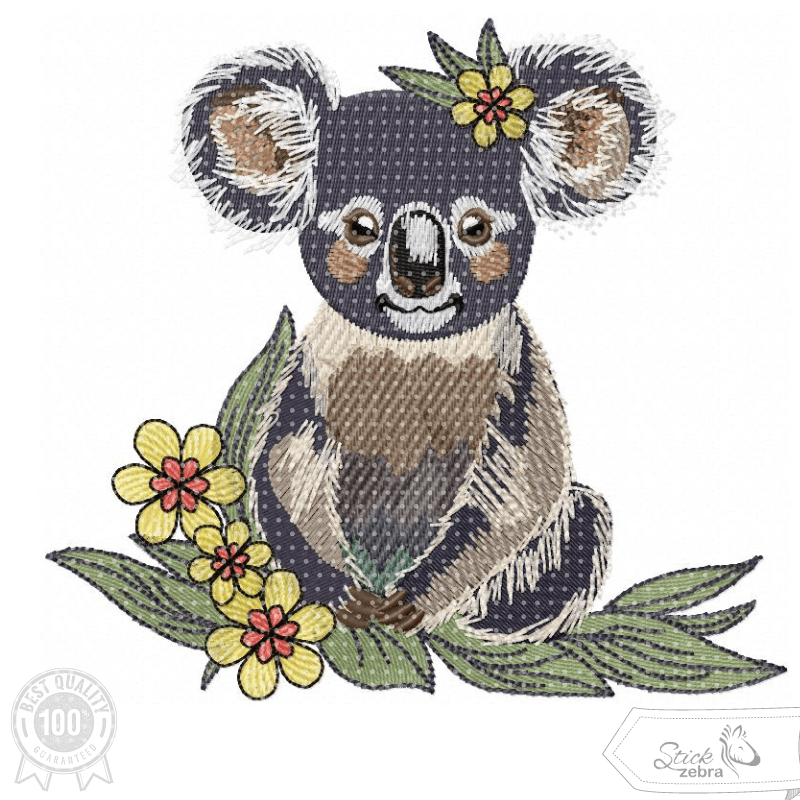 Koala Stickdatei – der entspannte Kuschelfreund mit Blütenzauber für deine Stickmaschine - Sewando
