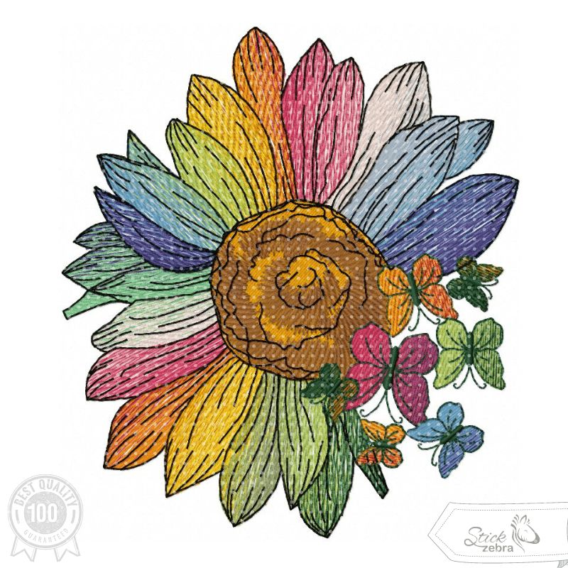 Sonnenblume Stickdatei – die Regenbogen Blütenpracht für deine Stickmaschine - Sewando
