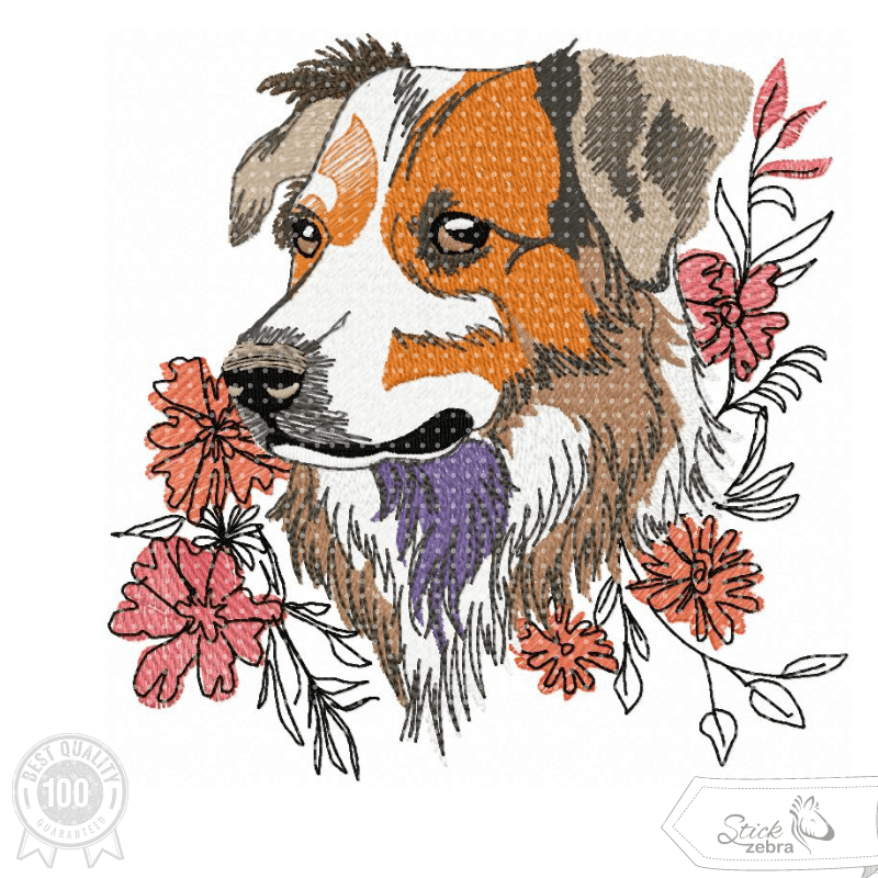 Hund Stickdatei – treuer Blick und Blumenzauber für deine Stickmaschine - Sewando