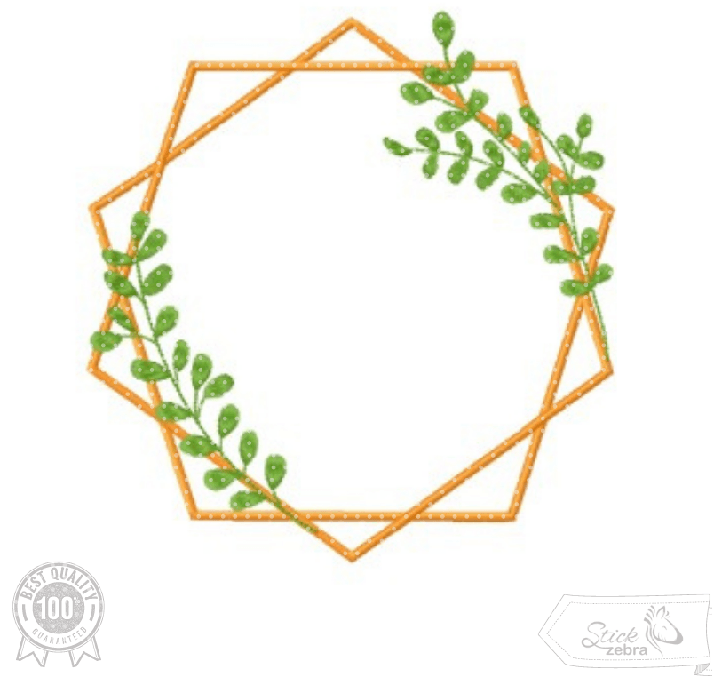 Geometrischer Rahmen mit Blättern Stickdatei – modernes Motiv für kreative Verzierungen & Schriftzüge - Sewando