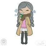 Mädchen mit Kaffee Stickdatei – warmes Herz für kalte Tage, für deine Stickmaschine - Sewando