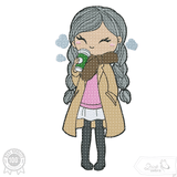 Mädchen mit Kaffee Stickdatei – warmes Herz für kalte Tage, für deine Stickmaschine - Sewando