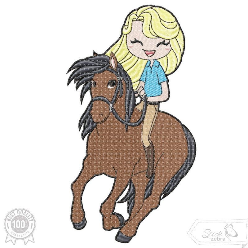 Mädchen auf Pferd Stickdatei – voller Abenteuerlust für deine Stickmaschine - Sewando