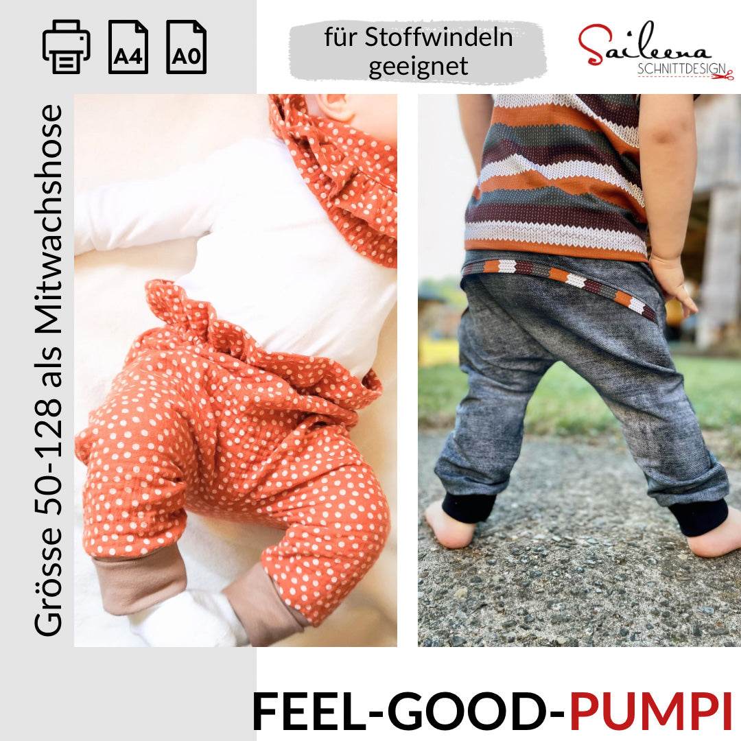 Feel-good-Pumpi, Schnittmuster Grösse 50-128 - Sewando