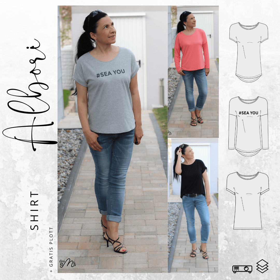 Schnittmuster Shirt ALBORI Gr. 32-56 + gratis Plotterdatei : - Sewando