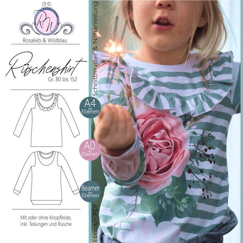 Schnittmuster Rüschenshirt Gr. 80 bis 152 - Sewando