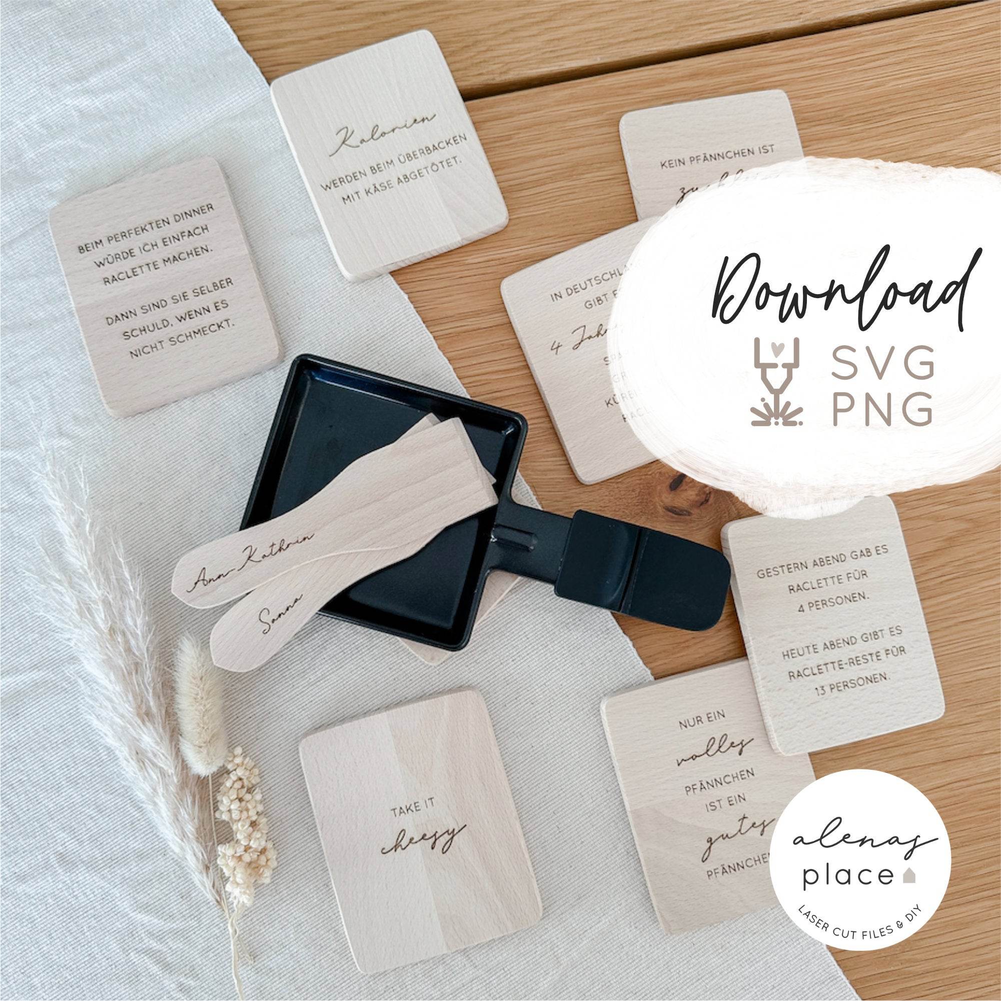 Laserdatei | 18 Raclette Pfännchen Untersetzer | inkl. Gewerbelizenz - Sewando