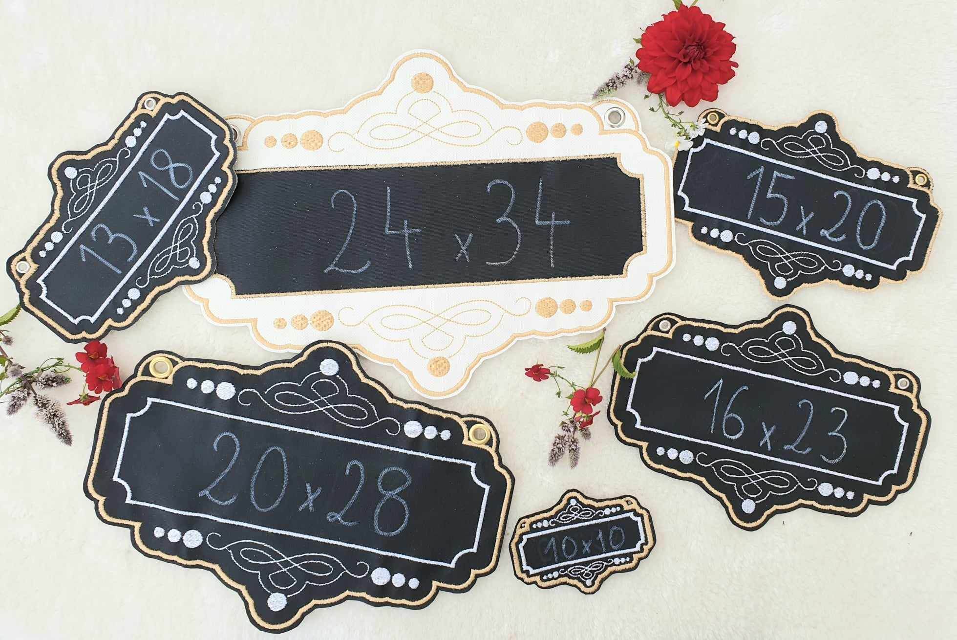 Set Schilder Ornamente zum selbst beschriften in 6 Größen Blanko Stickdatei - Sewando