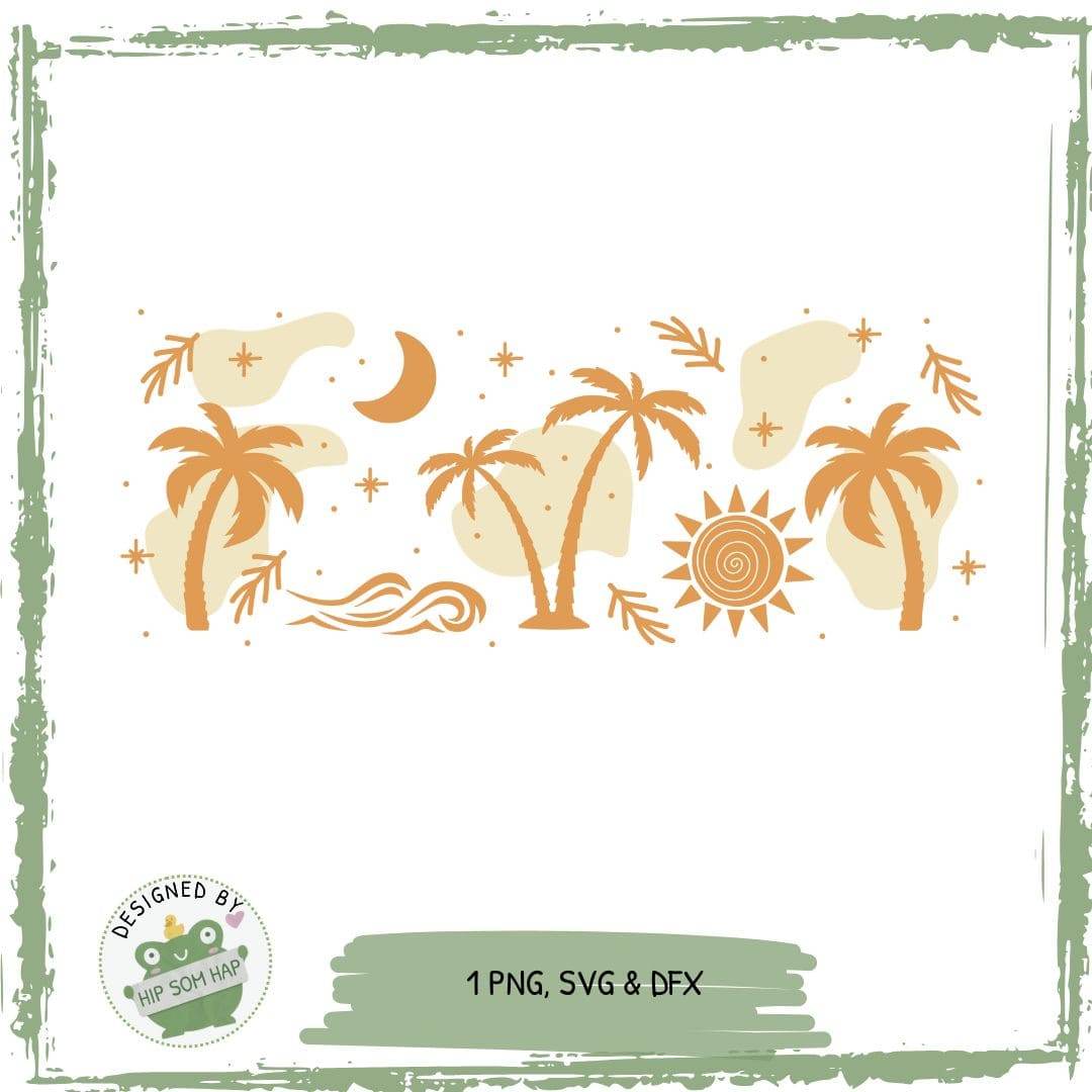 exklusiv bei Sewando: Sublimationsdesign Boho Beach – Palmen & Sonne im Retro-Stil - Sewando