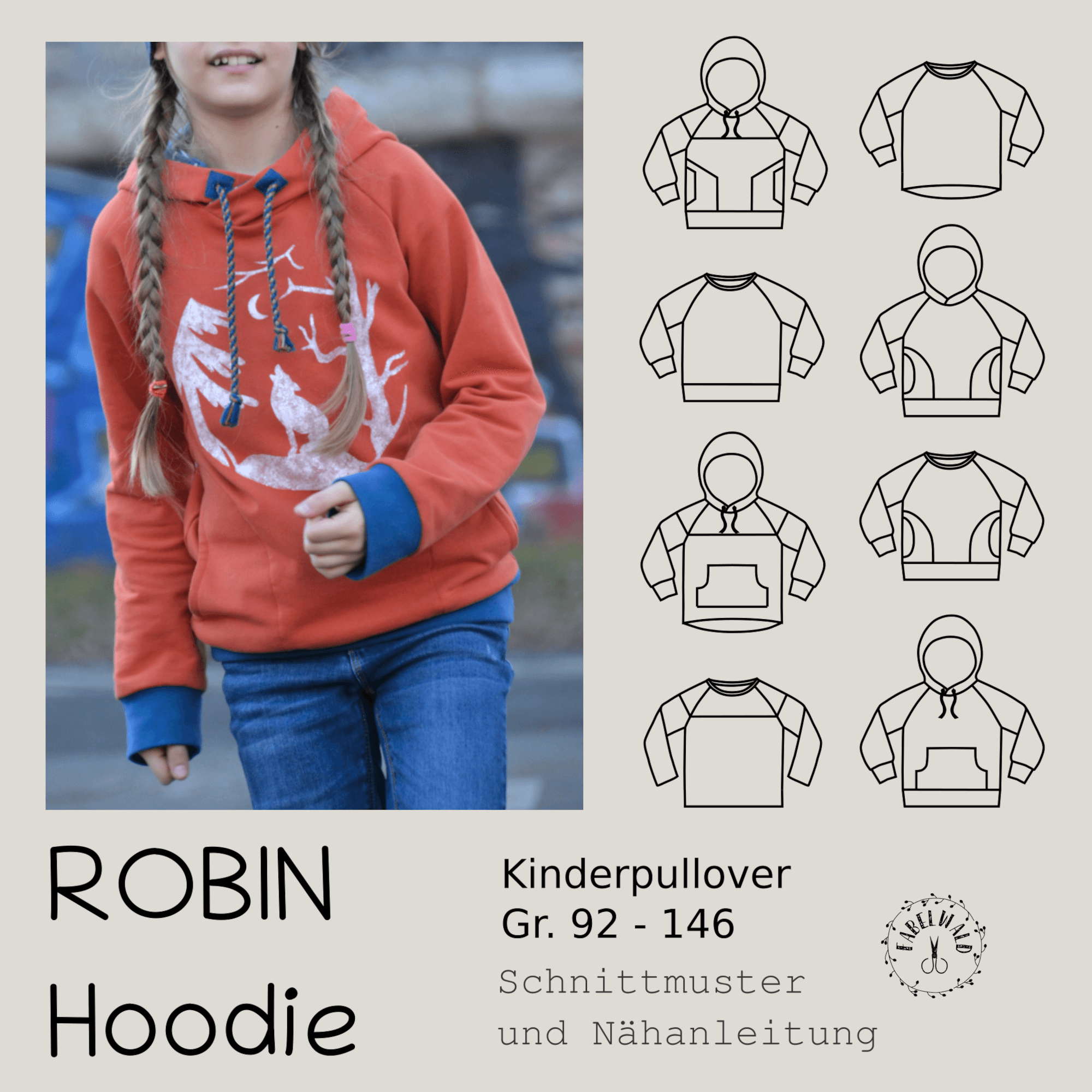 Schnittmuster ROBIN Hoodie Gr.92-146 - Sewando
