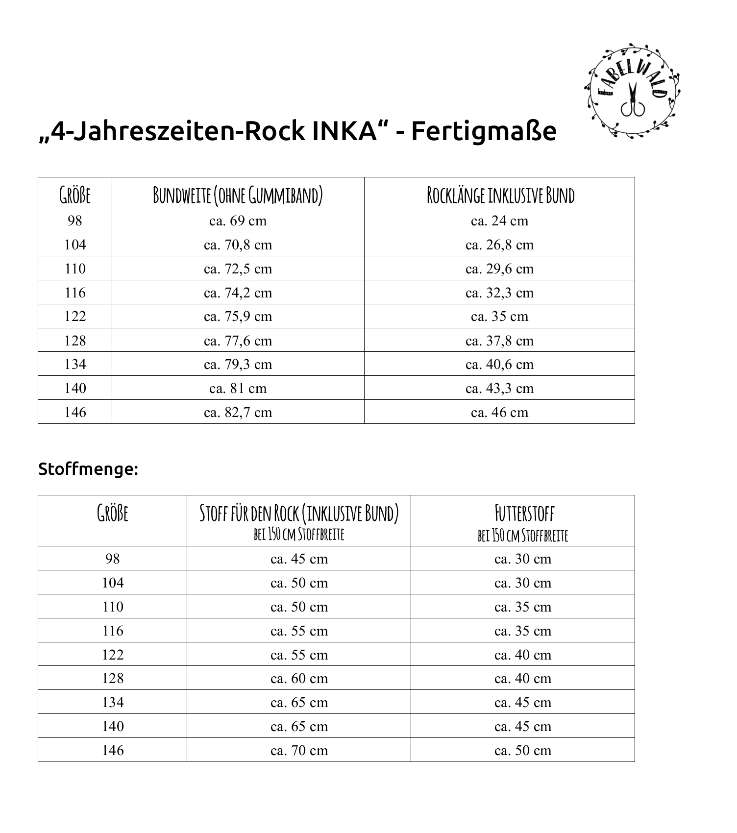 Schnittmuster 4-JAHRESZEITENROCK INKA Gr. 98-146 - Sewando