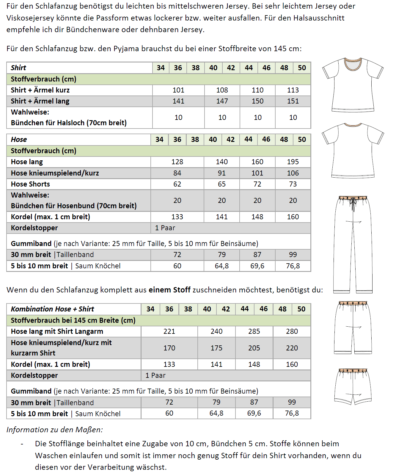 Schnittmuster Jersey-Schlafanzug - Pyjama Set mit Shirt & Hose für Damen Gr. 34-50 / BU 80-116 - Sewando