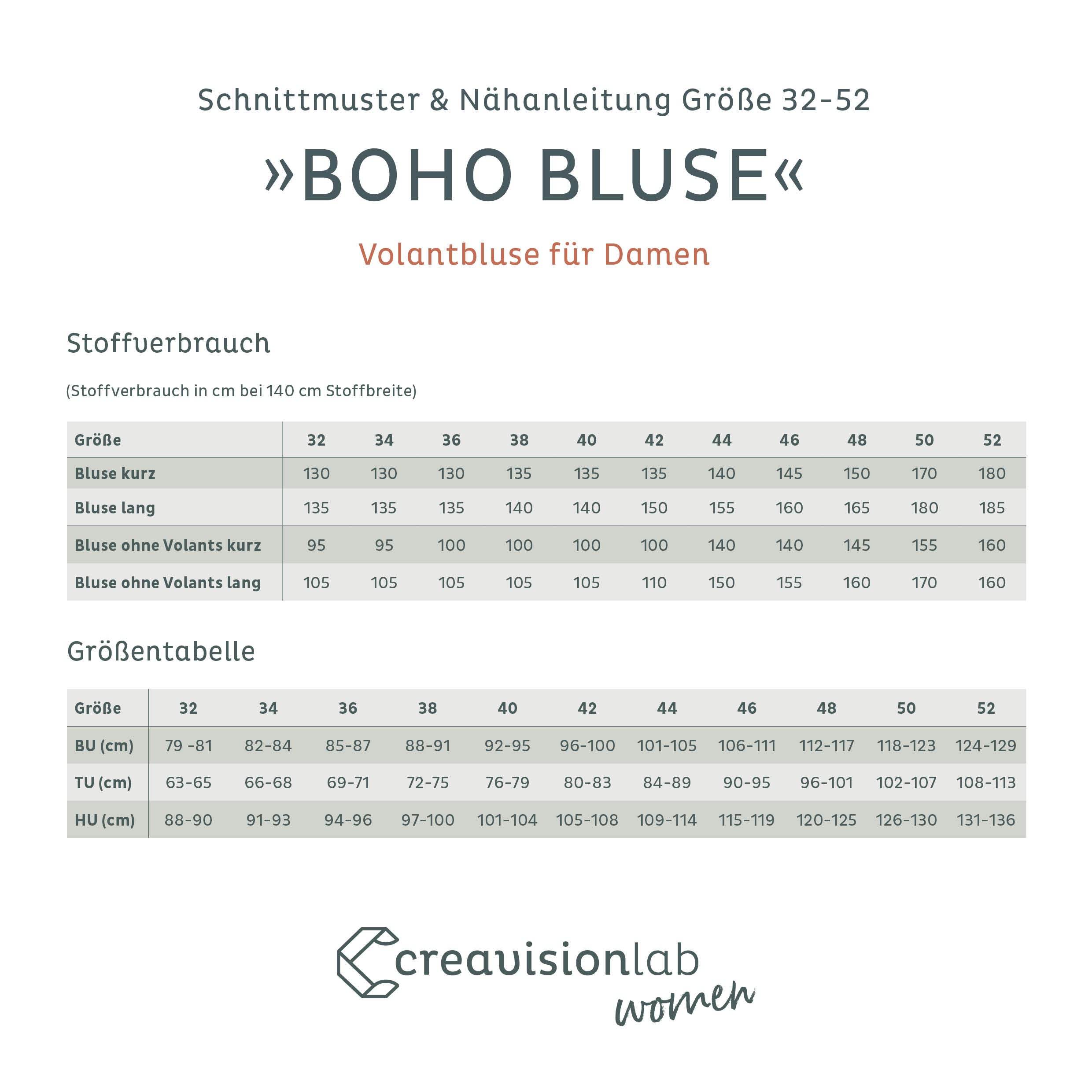 Schnittmuster Boho Bluse | Damen Gr. 32 - 52 - Sewando