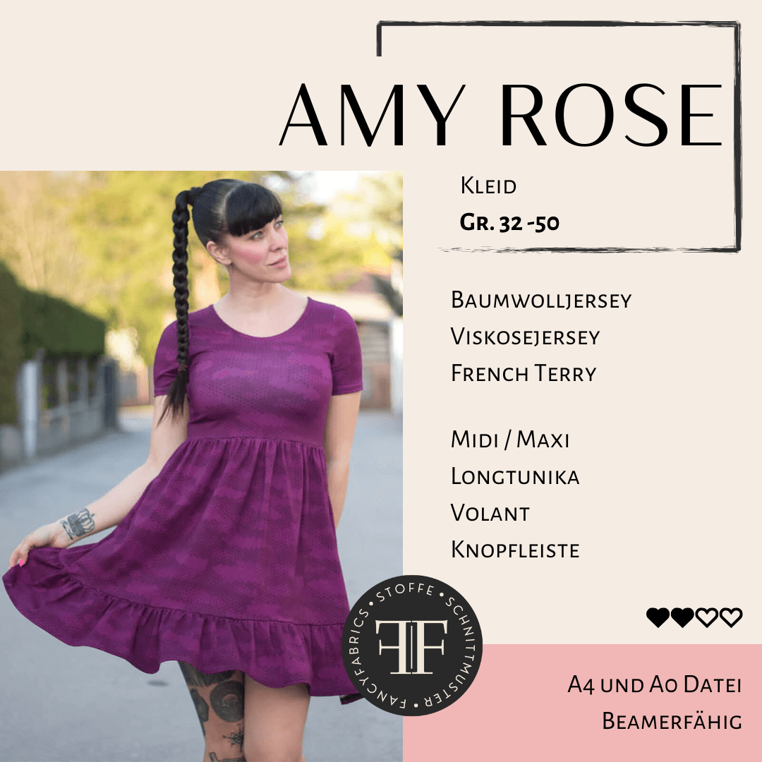 Schnittmuster und Ebook Kleid Amy Rose, Gr. 32-50 - Sewando