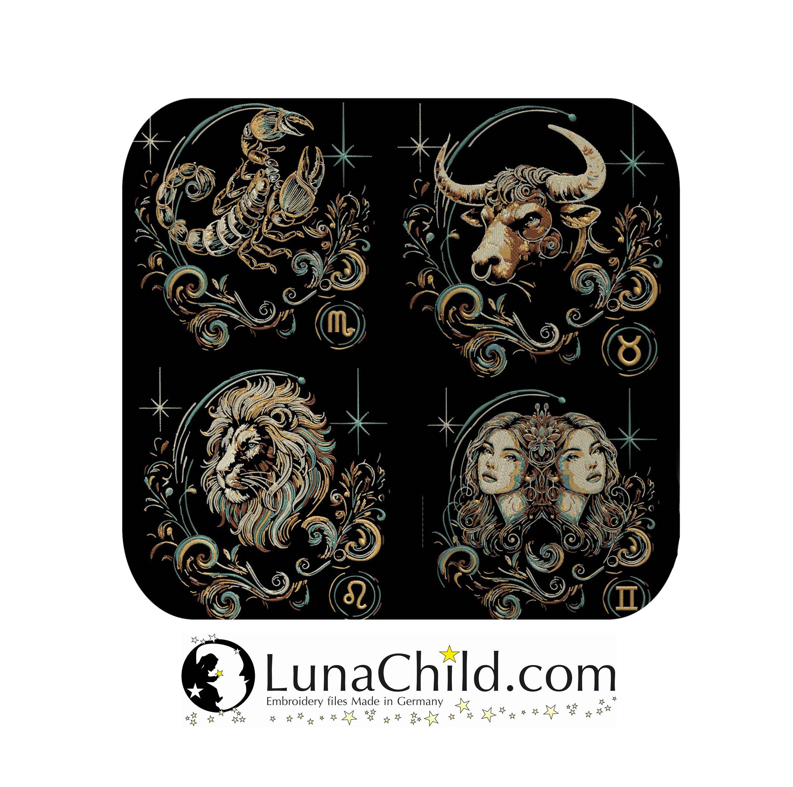 Set 12 Sternzeichen - realistisch - FÜR DUNKLE STOFFE - Sewando