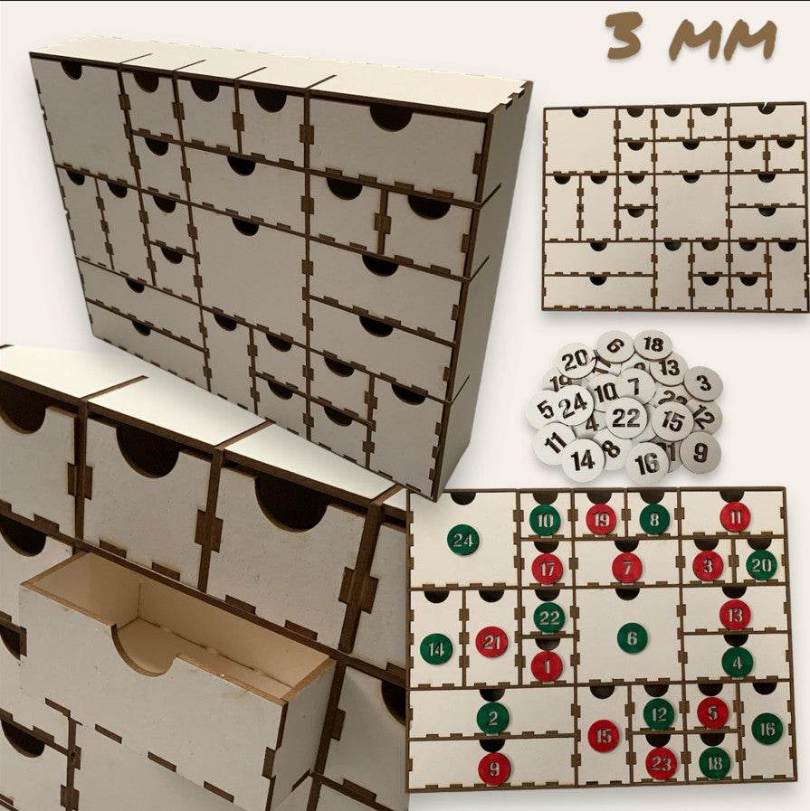 *3 mm 24 Schubladen Kästchen (Adventskalender)* Laserdatei - Sewando