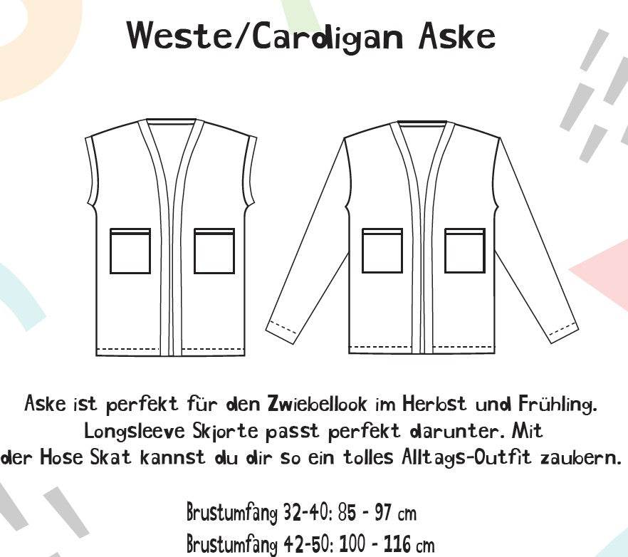 Schnittmuster Weste Cardigan Aske Gr. 32-56 - Sewando