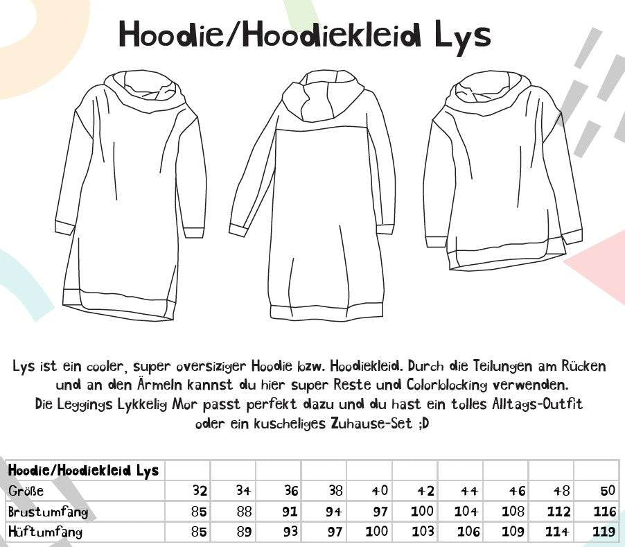 Schnittmuster Hoodie Hoodiekleid Lys Gr. 32-50 - Sewando