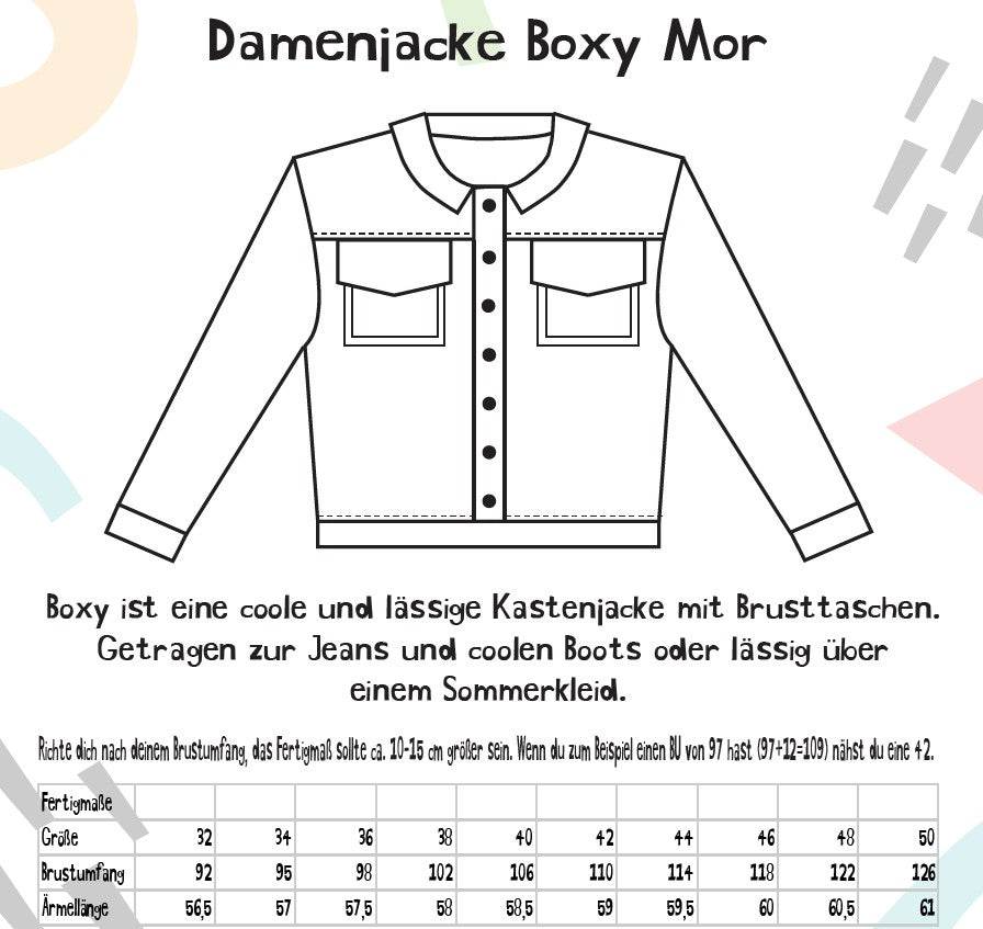 Schnittmuster Jacke Boxy Mor Gr. 32-50 - Sewando