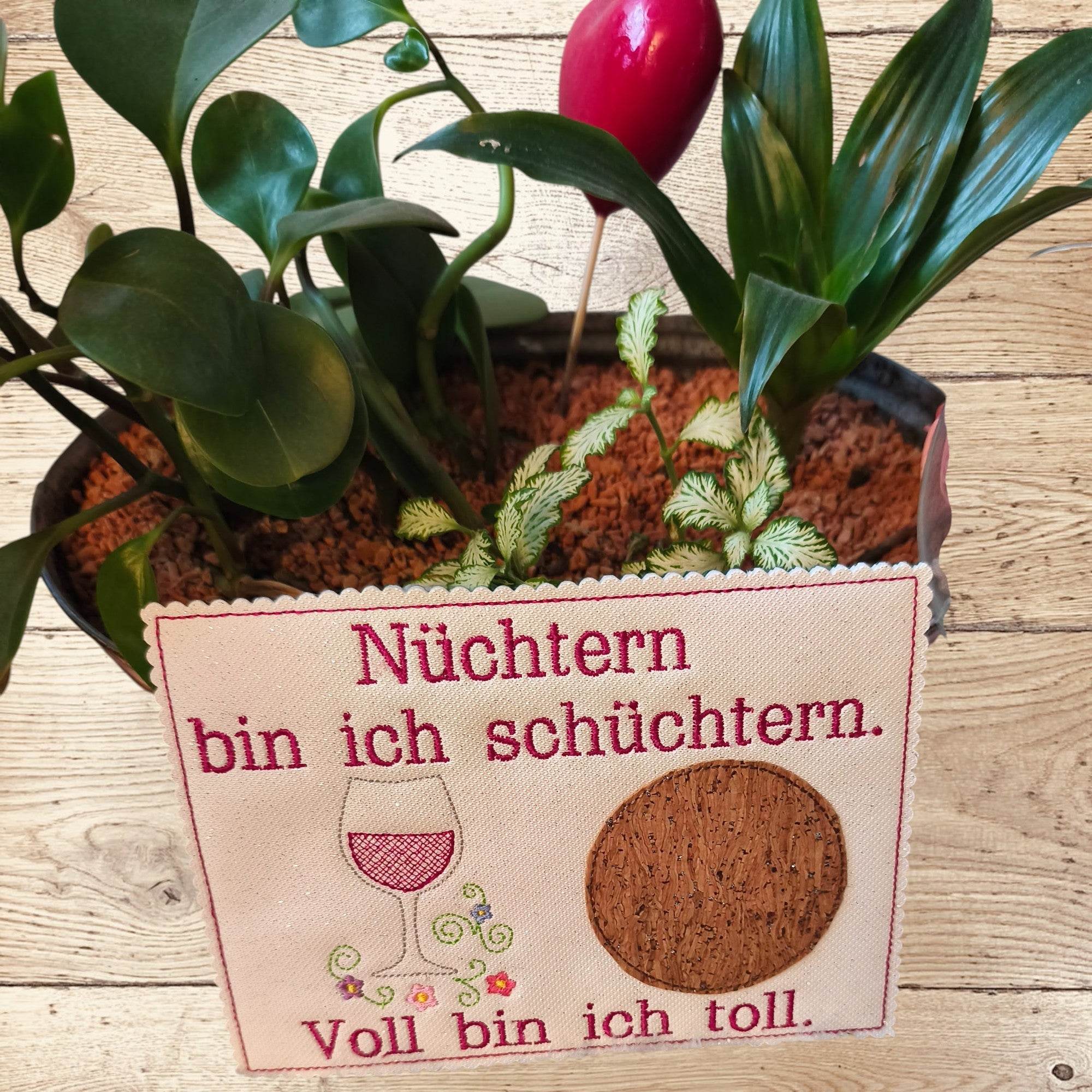 Stickdatei Mug Rug Weinglas Nüchtern bin ich schüchtern Wein Set 2565 / 3 - Sewando