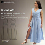 langes Sommerkleid, Kleid mit V-Ausschnitt, ärmellos, A-Linie, Kleid mit Schlitz, Größe 34 - 50 - Sewando