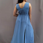 langes Sommerkleid, Kleid mit V-Ausschnitt, ärmellos, A-Linie, Kleid mit Schlitz, Größe 34 - 50 - Sewando