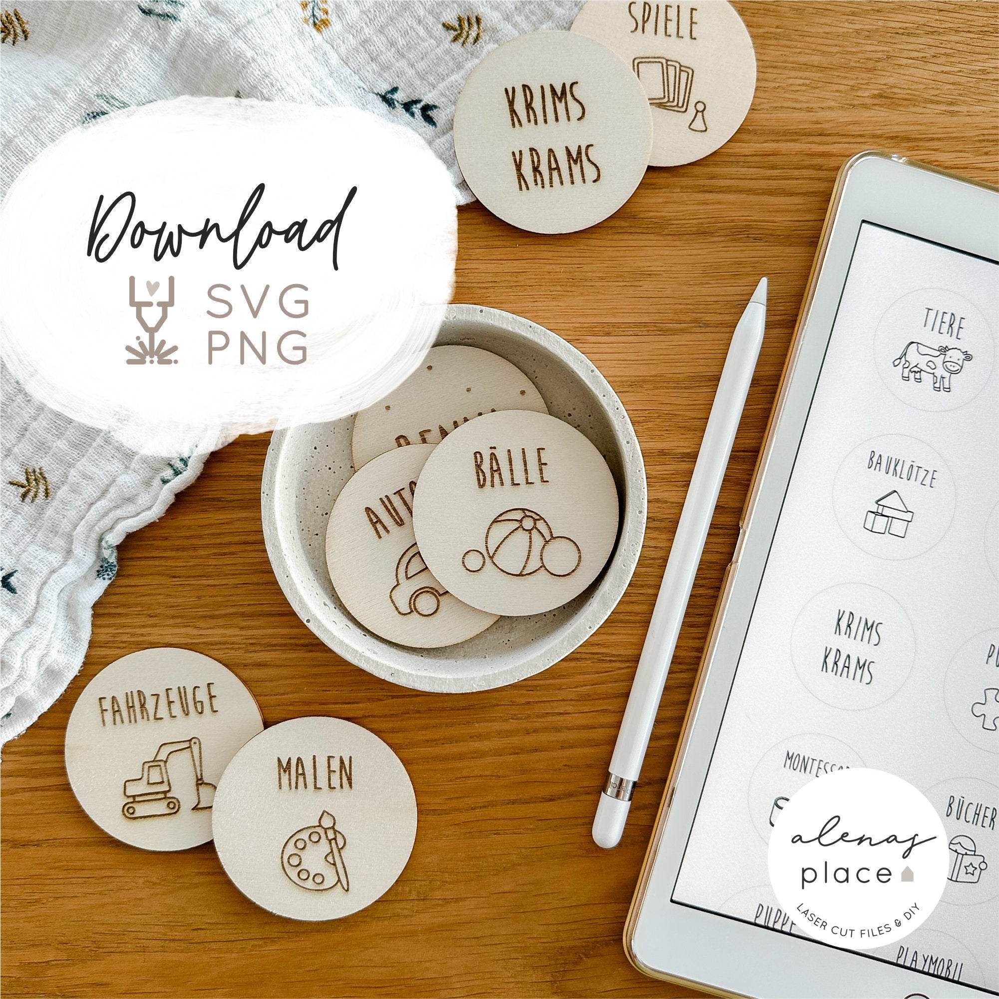 Laserdatei | 23 Schilder zur Spielzeugaufbewahrung | inkl. Gewerbelizenz - Sewando